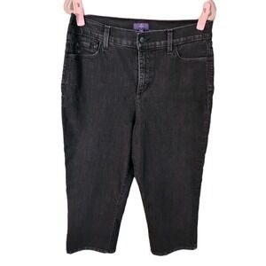 NYDJ Lift Tuck Capri Jeans Womens 12 Embroidered Rhinestone Dark Wash USA